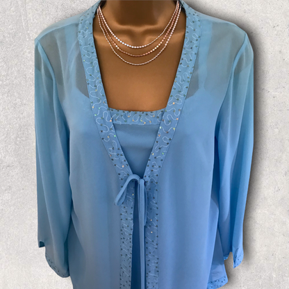 Gina Bacconi Turquoise Chiffon 3 Piece Special Occasion Outfit UK 12 US 8 EU 40 Timeless Fashions