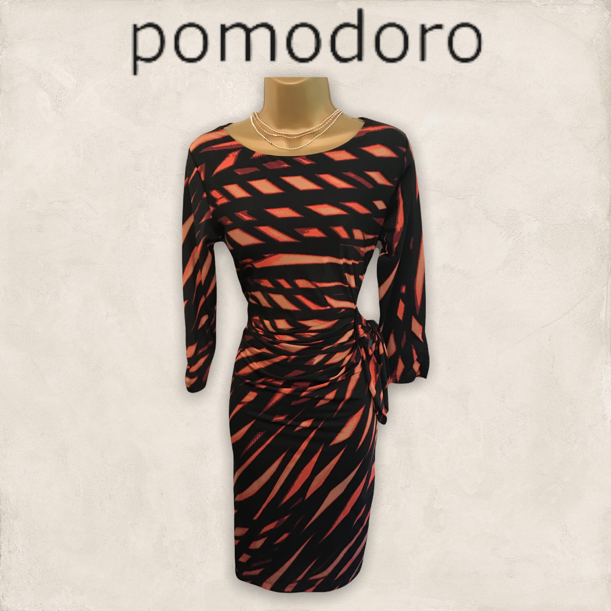 Pomodoro Black & Orange Stretch Drape Dress UK 8 US 4 EU 36 BNWT RRP £96.95 Timeless Fashions