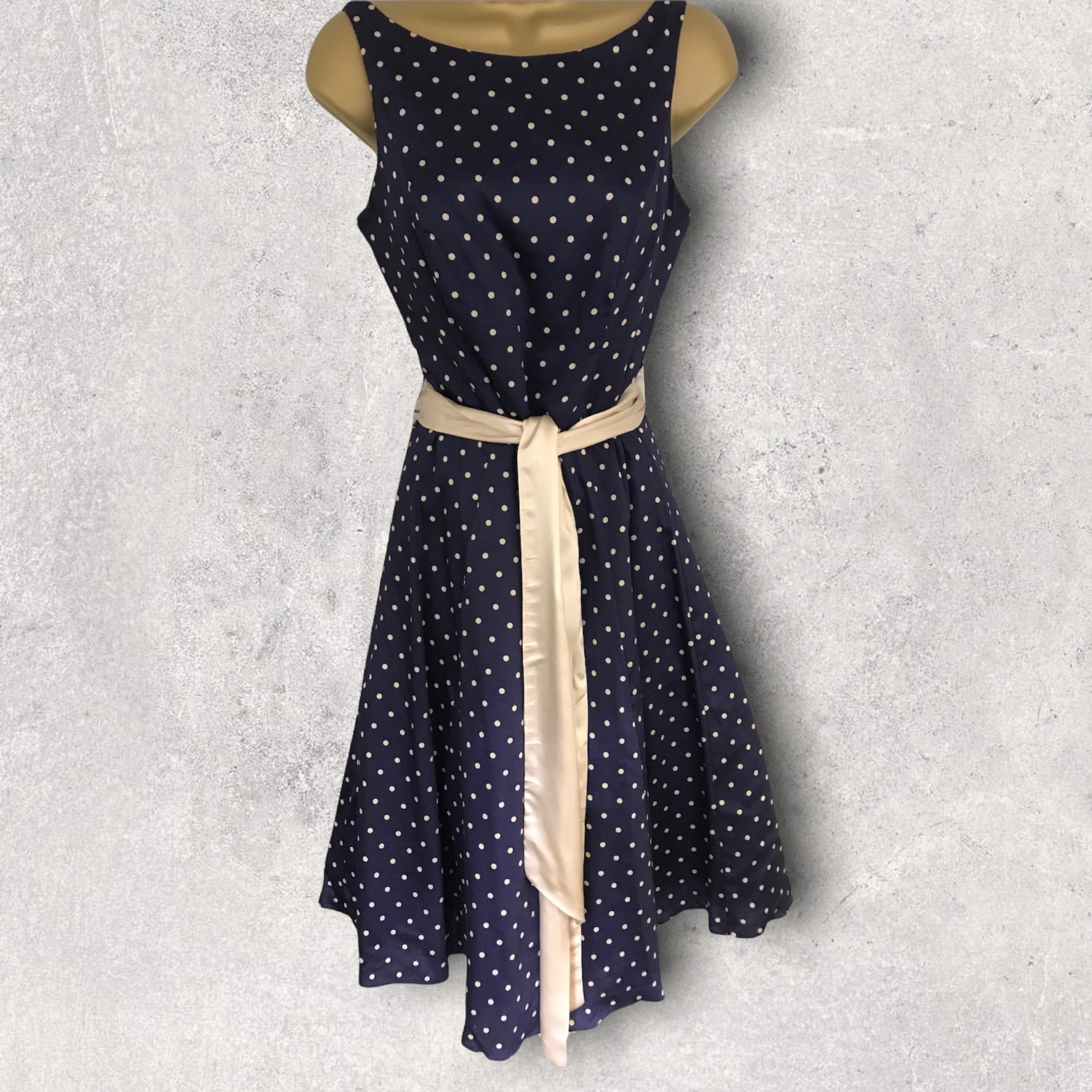 Kaliko Navy Blue Polka Dot 1950's Style Dress UK 8 US 4 EU 36 Timeless Fashions