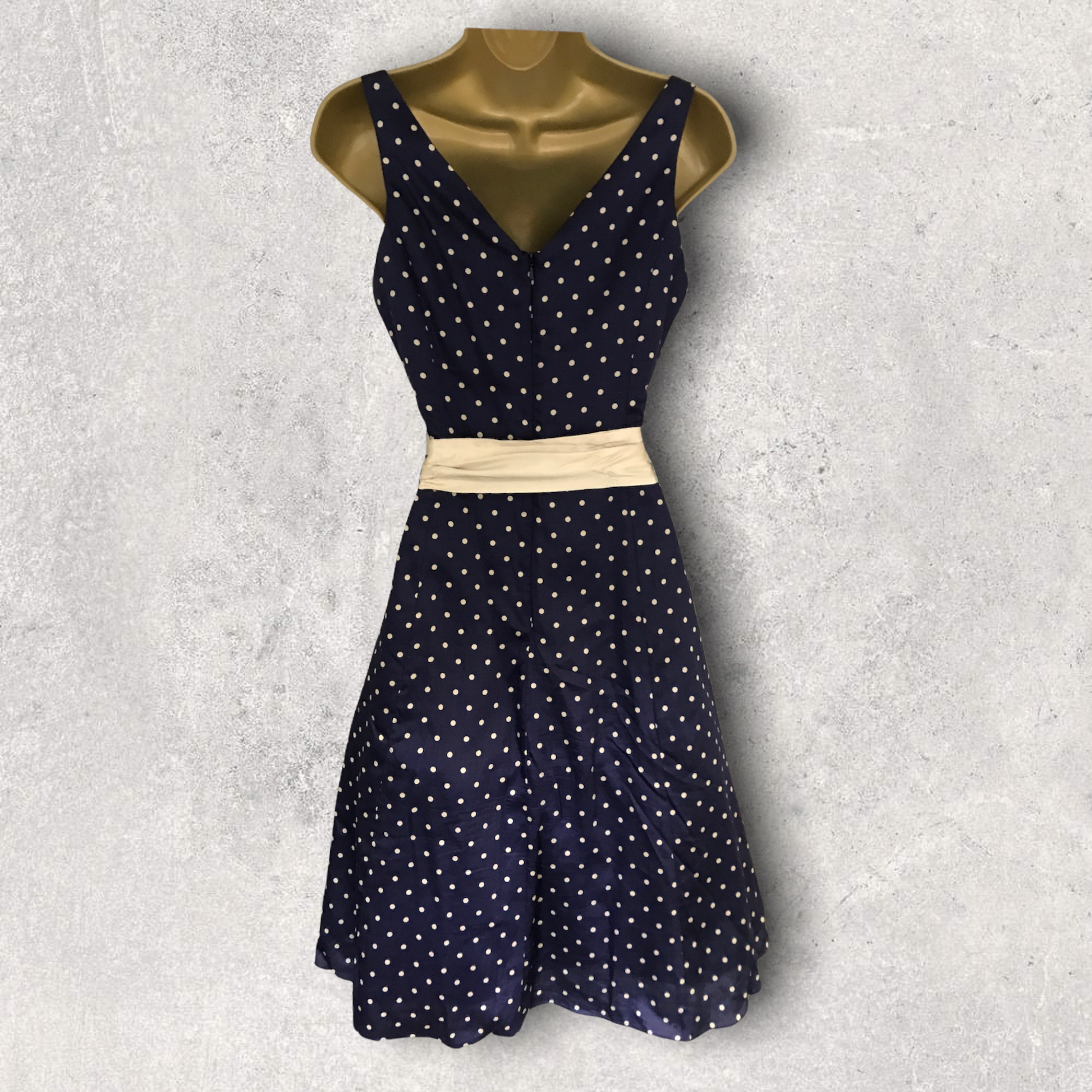 Kaliko Navy Blue Polka Dot 1950's Style Dress UK 8 US 4 EU 36 Timeless Fashions