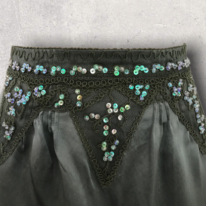 L.K. Bennett Green Silk Beaded & Sequin Skirt UK 10 US 6 EU 38 Timeless Fashions