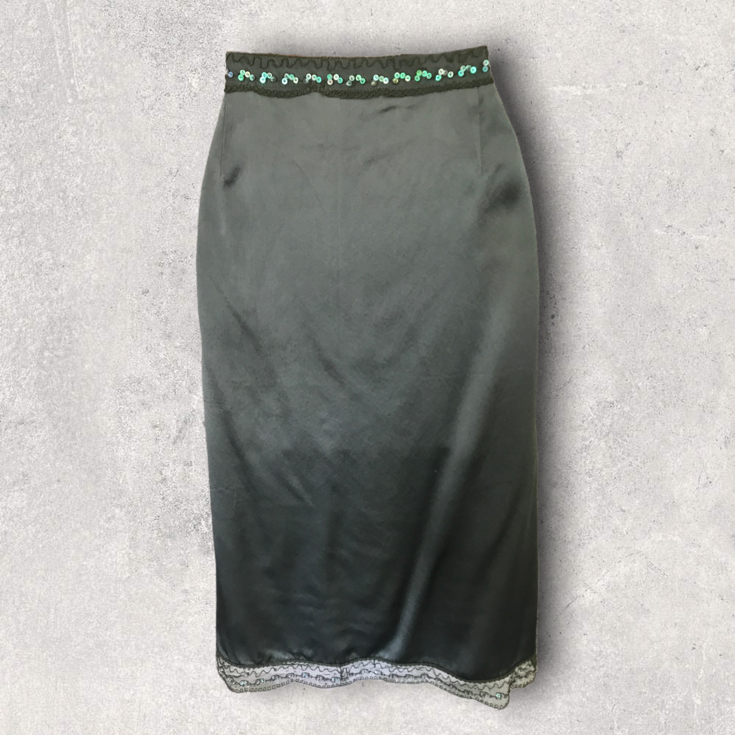 L.K. Bennett Green Silk Beaded & Sequin Skirt UK 10 US 6 EU 38 Timeless Fashions