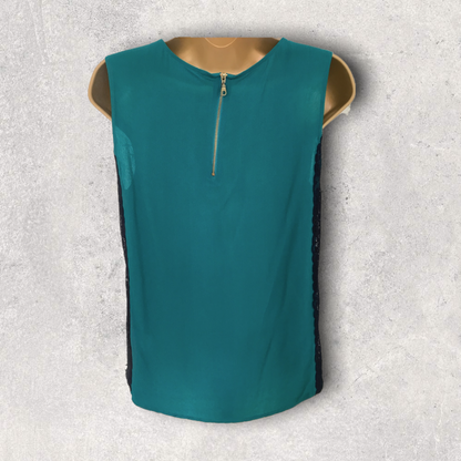 Whistles Emerald & Navy Lace Top UK 10 US 6 EU 38 Timeless Fashions
