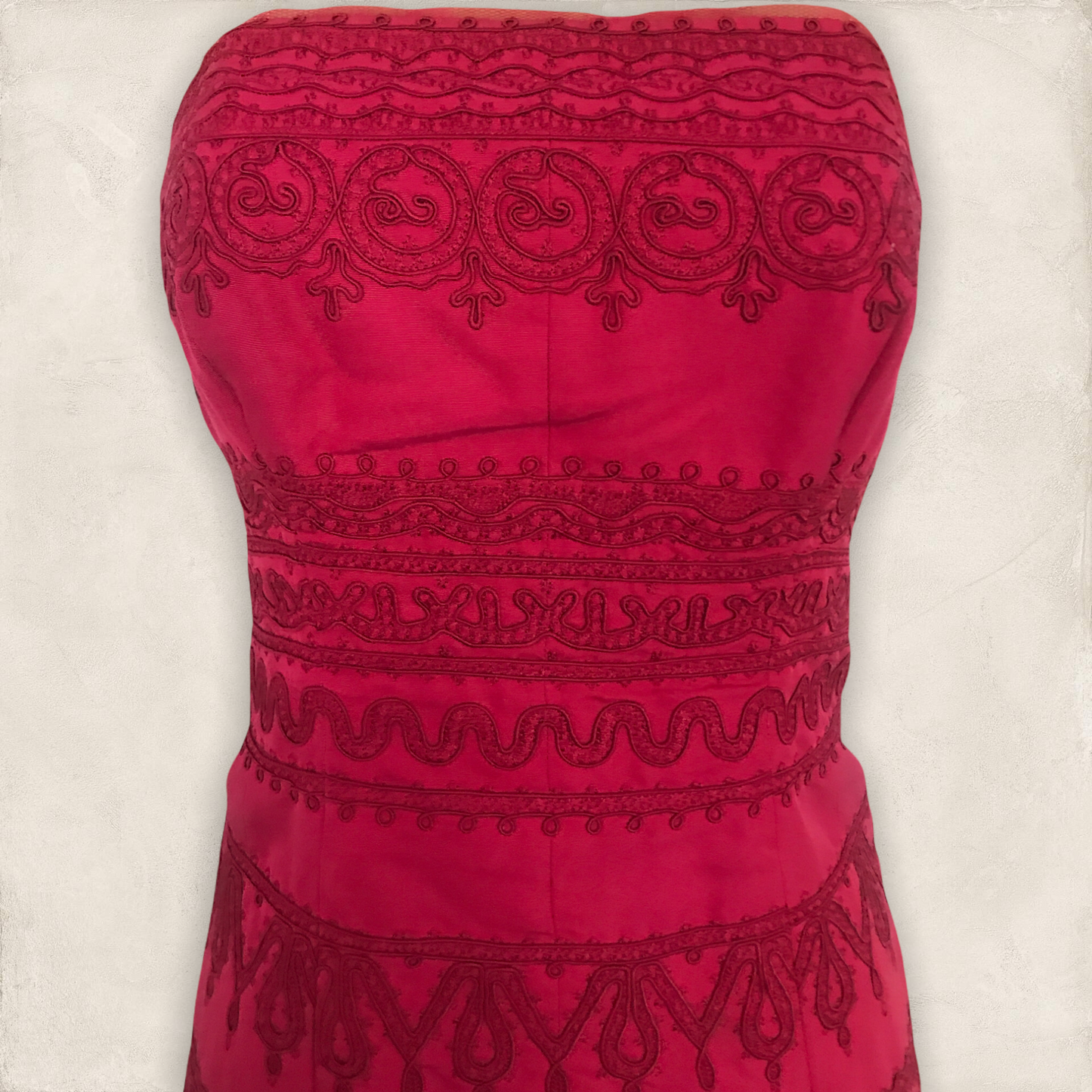 Coast Red Silk & Cotton Embroidered Dress UK 12 US 8 EU 40 Timeless Fashions