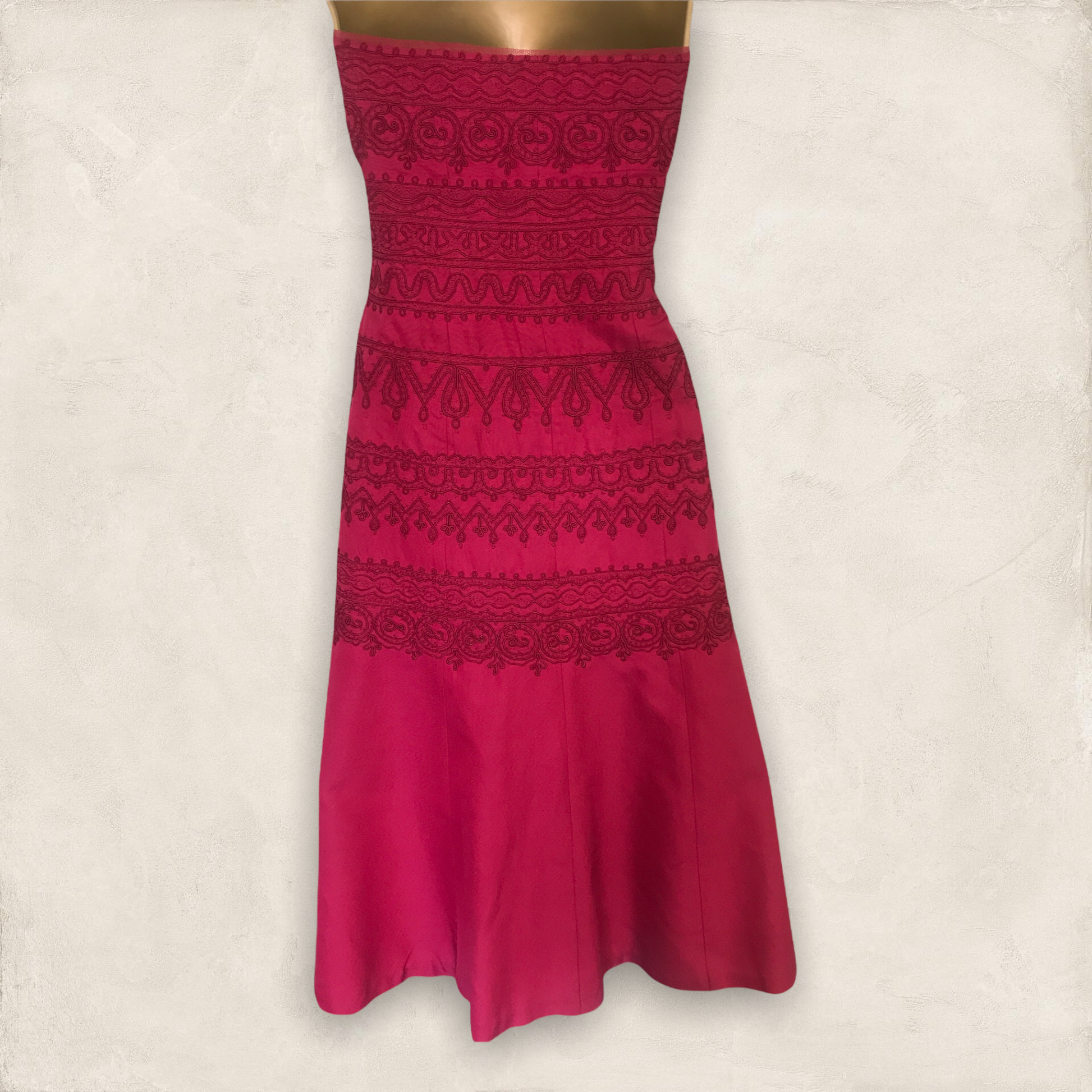 Coast Red Silk & Cotton Embroidered Dress UK 12 US 8 EU 40 Timeless Fashions