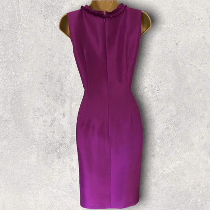 Phase Eight Women's Fuchsia Pink Silk Rosette Ruffle Pencil Dress UK 12 US 8 EU 40 Timeless Fashions