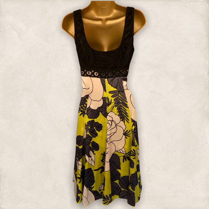 Coast Black & Lime Green Print Sleeveless Silk Dress Party UK 8 US 4 EU 36 Timeless Fashions