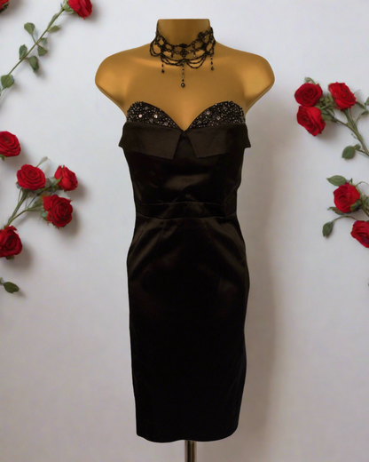 Lipsy Black Satin Strapless Beaded Bust Pencil Dress UK 10 US 6 EU 38 Timeless Fashions