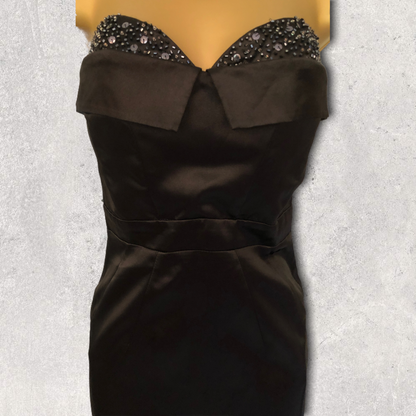 Lipsy Black Satin Strapless Beaded Bust Pencil Dress UK 10 US 6 EU 38 Timeless Fashions