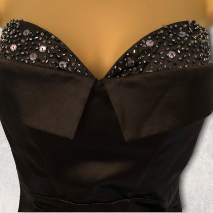Lipsy Black Satin Strapless Beaded Bust Pencil Dress UK 10 US 6 EU 38 Timeless Fashions