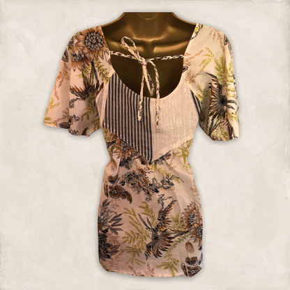 S'Nob Cream Floral Cotton Smock Top UK 12 US 8 EU 40 Timeless Fashions