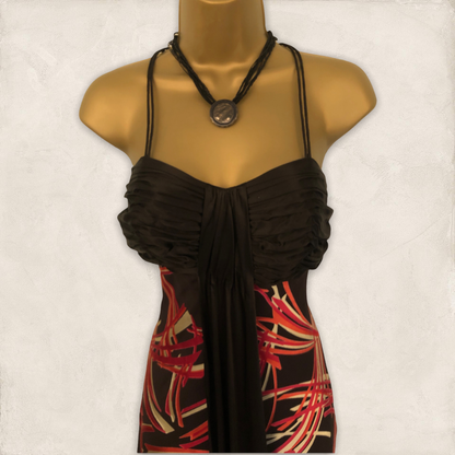 Monsoon Brown, Pink & Red Long Silk Mix Cocktail Dress UK 10 US 6 EU 38 Timeless Fashions