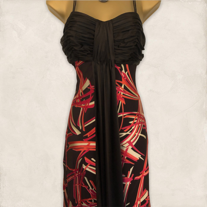 Monsoon Brown, Pink & Red Long Silk Mix Cocktail Dress UK 10 US 6 EU 38 Timeless Fashions