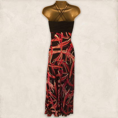 Monsoon Brown, Pink & Red Long Silk Mix Cocktail Dress UK 10 US 6 EU 38 Timeless Fashions