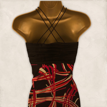 Monsoon Brown, Pink & Red Long Silk Mix Cocktail Dress UK 10 US 6 EU 38 Timeless Fashions