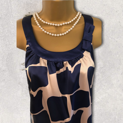 BCBG MAX AZRIA Blue & Cream Silky Sleeveless Shift Dress Size M UK 10 US 6 EU 38 Timeless Fashions