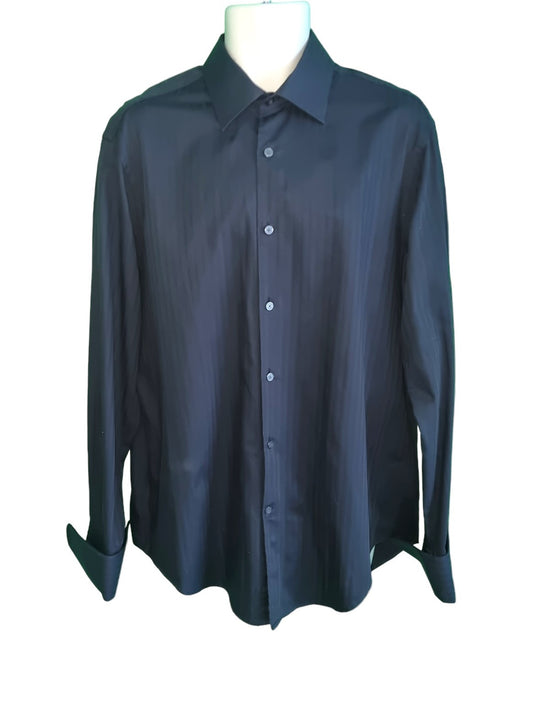 Jaeger Black Striped Mens Shirt with Double Cuffs. Size 16½'' Collar Timeless Fashions