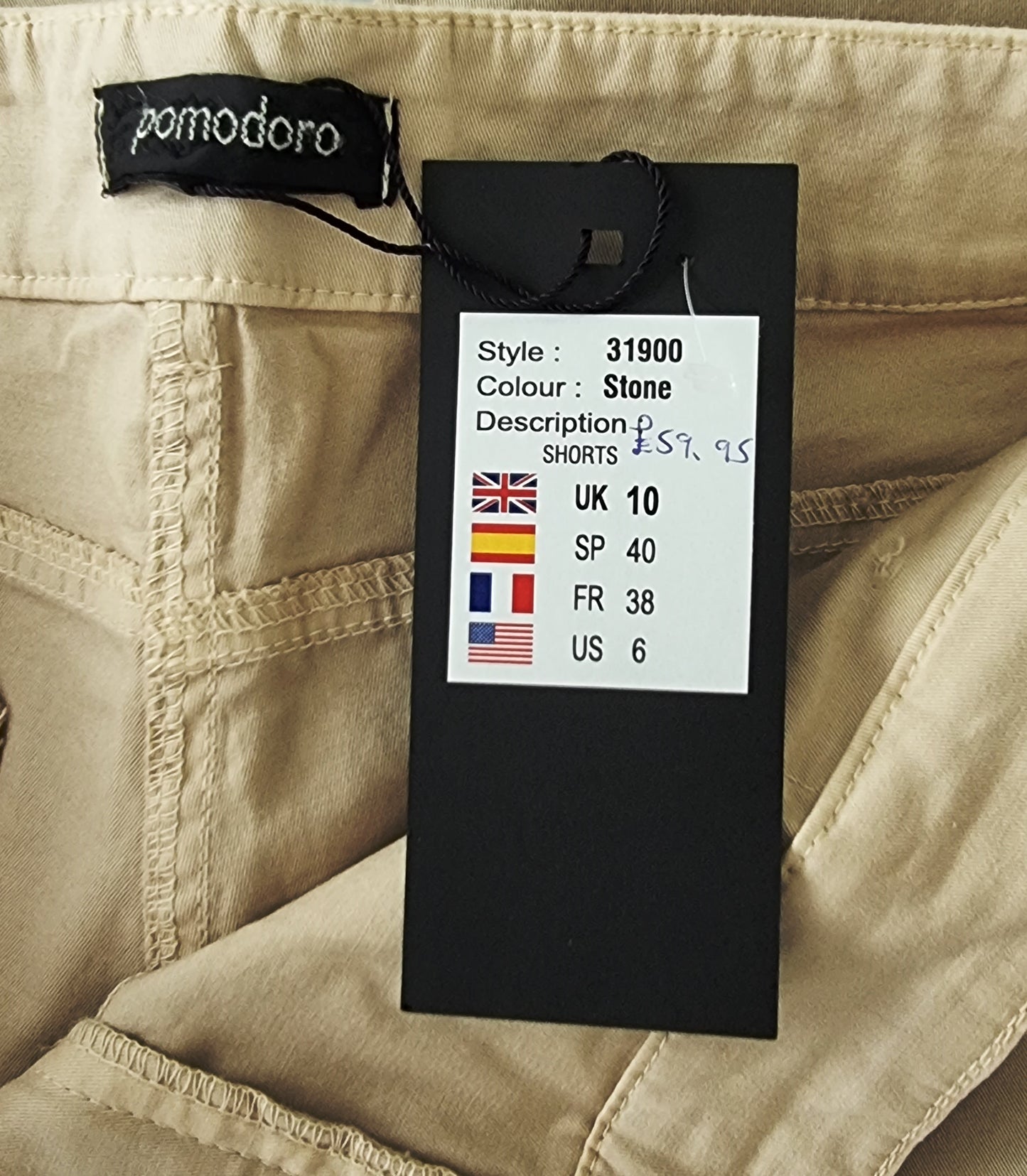 Pomodoro Stone, Stretch Cotton Shorts UK 10 EU 38 US 6 Timeless Fashions