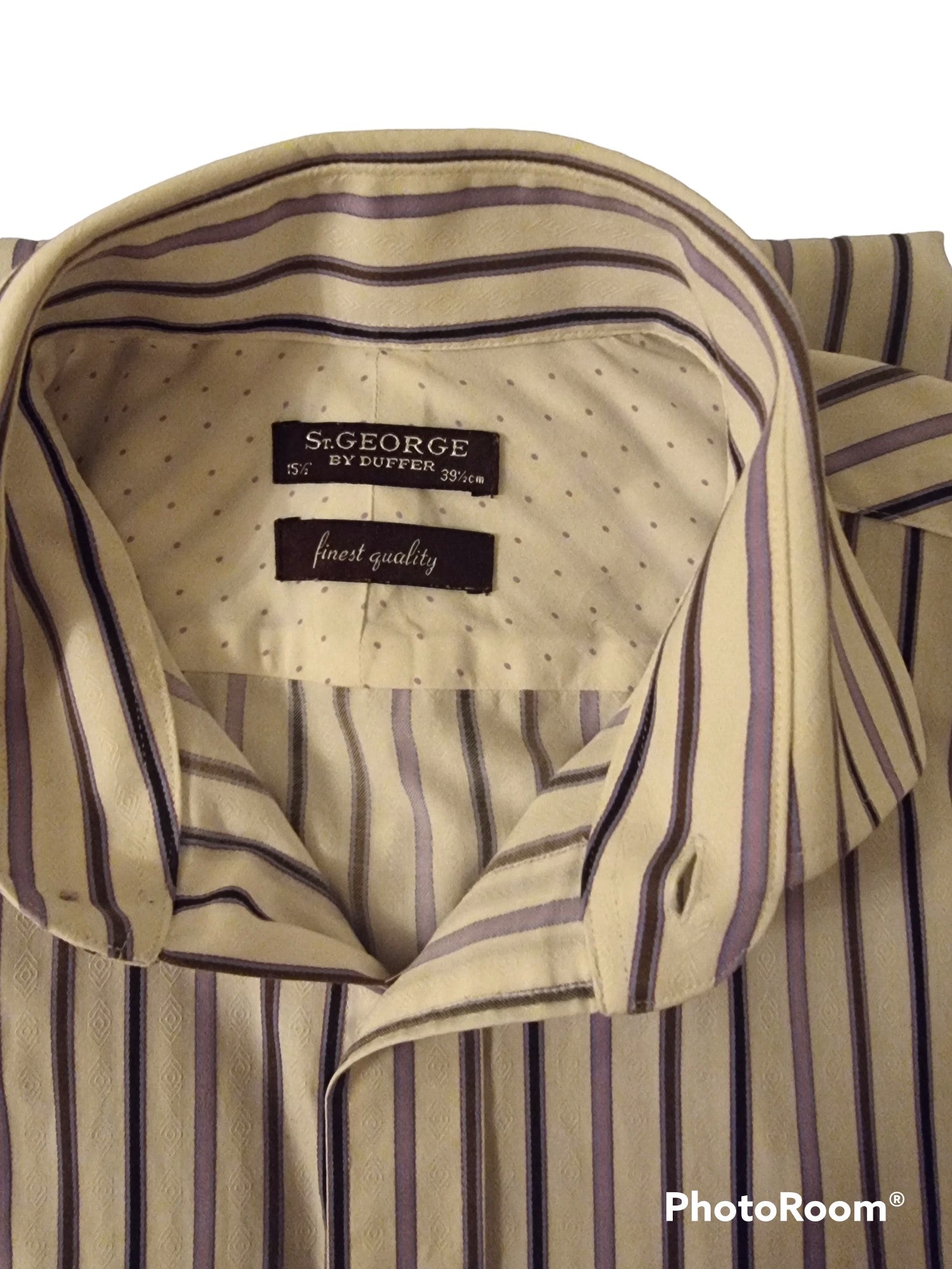 St George by DUFFER Mens White & Lilac Multi Stripe Shirt. Size 15½ collar. Timeless Fashions