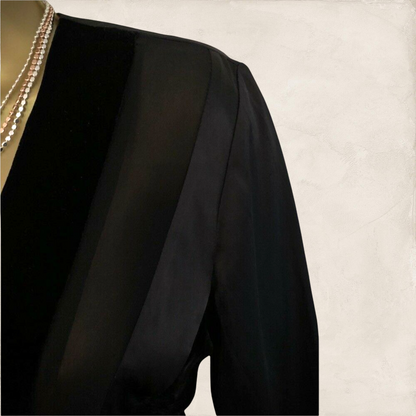 By Malene Birger Black Velvet, Silk & Satin Wrap Top UK 10 US 6 EU38 IT 42 Timeless Fashions