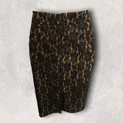 Ronit Zilkha Gold & Black Lace Pencil Skirt UK 16 US 12 EU 44 Timeless Fashions