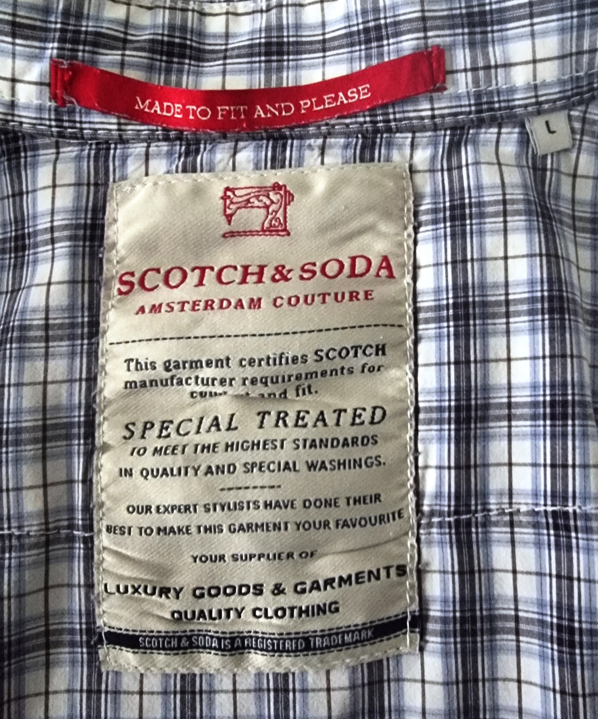 Scotch & Soda Blue & White Cotton Check Mens Shirt Size L Timeless Fashions