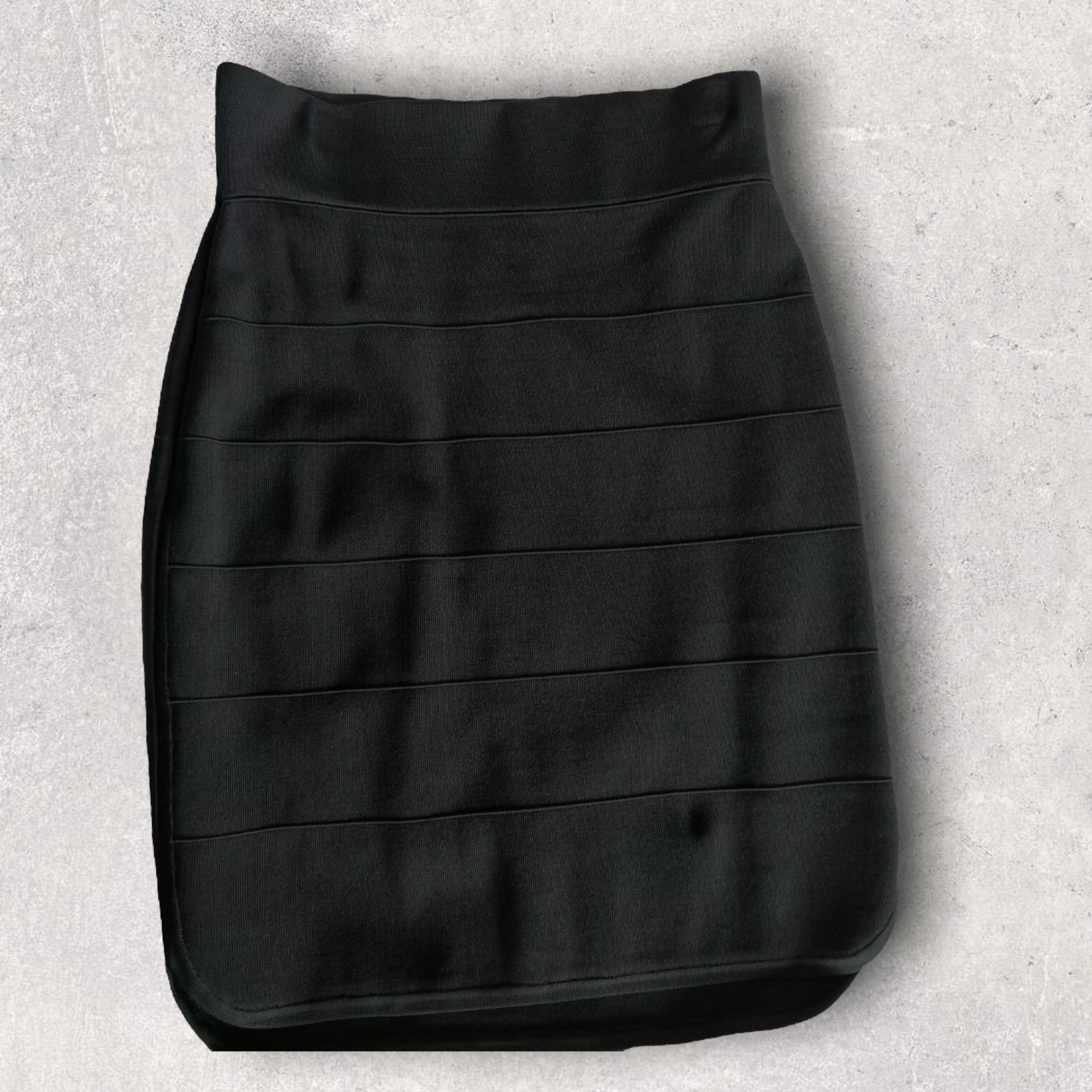 Ted Baker Black Tubular Dip Hem Bandage Mini Bodycon Skirt Size 3 UK 10/12 US 6/8 EU 38/40 Timeless Fashions