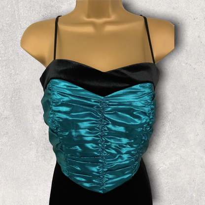 Weise Festmoden Women's Vintage Turquoise & Black Velvet Dress UK 12 US 8 EU 40 Timeless Fashions