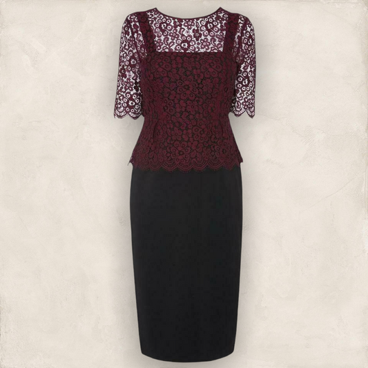 L.K. Bennett Isolde Peplum Dress, Cherry / Black UK 12 US 8 EU 40 Timeless Fashions