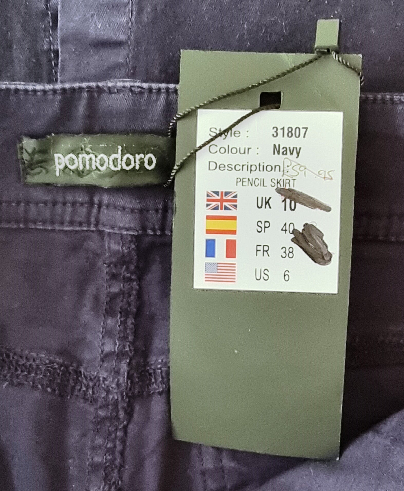 Pomodoro Navy, Stretch Cotton Skirt UK 10 EU 38 US 6 Timeless Fashions