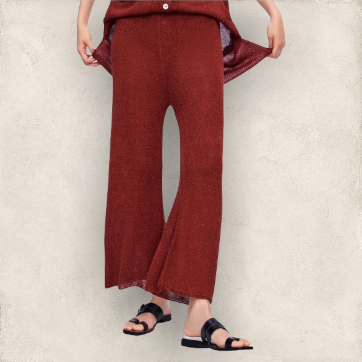 ZARA Rust Knit Linen Mix Wide Leg Culottes & Long Waistcoat M UK 12 US 8 EU 40 Timeless Fashions