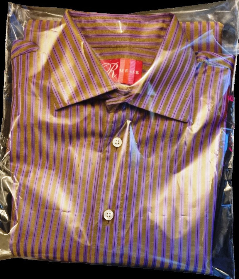 Rufus Men's Brown/Gold/ Lilac Stripe Shirt Size M Timeless Fashions