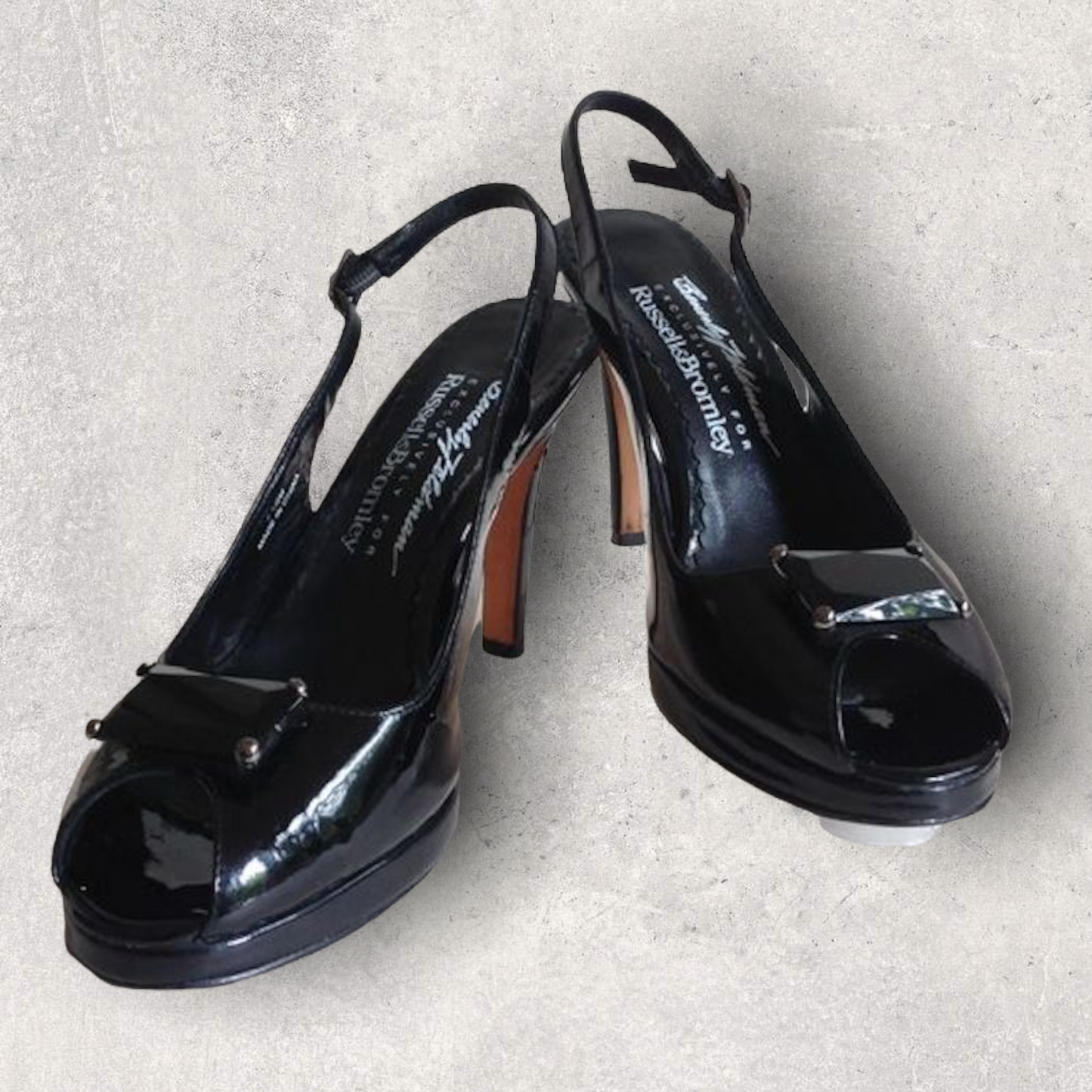 Russell & Bromley Beverly Feldman Black Swanky Patent Leather Shoes UK 7 US 9M Timeless Fashions