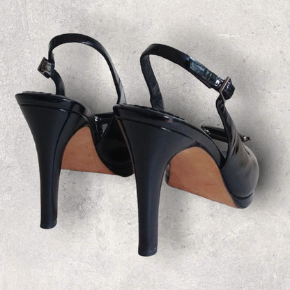 Russell & Bromley Beverly Feldman Black Swanky Patent Leather Shoes UK 7 US 9 Timeless Fashions