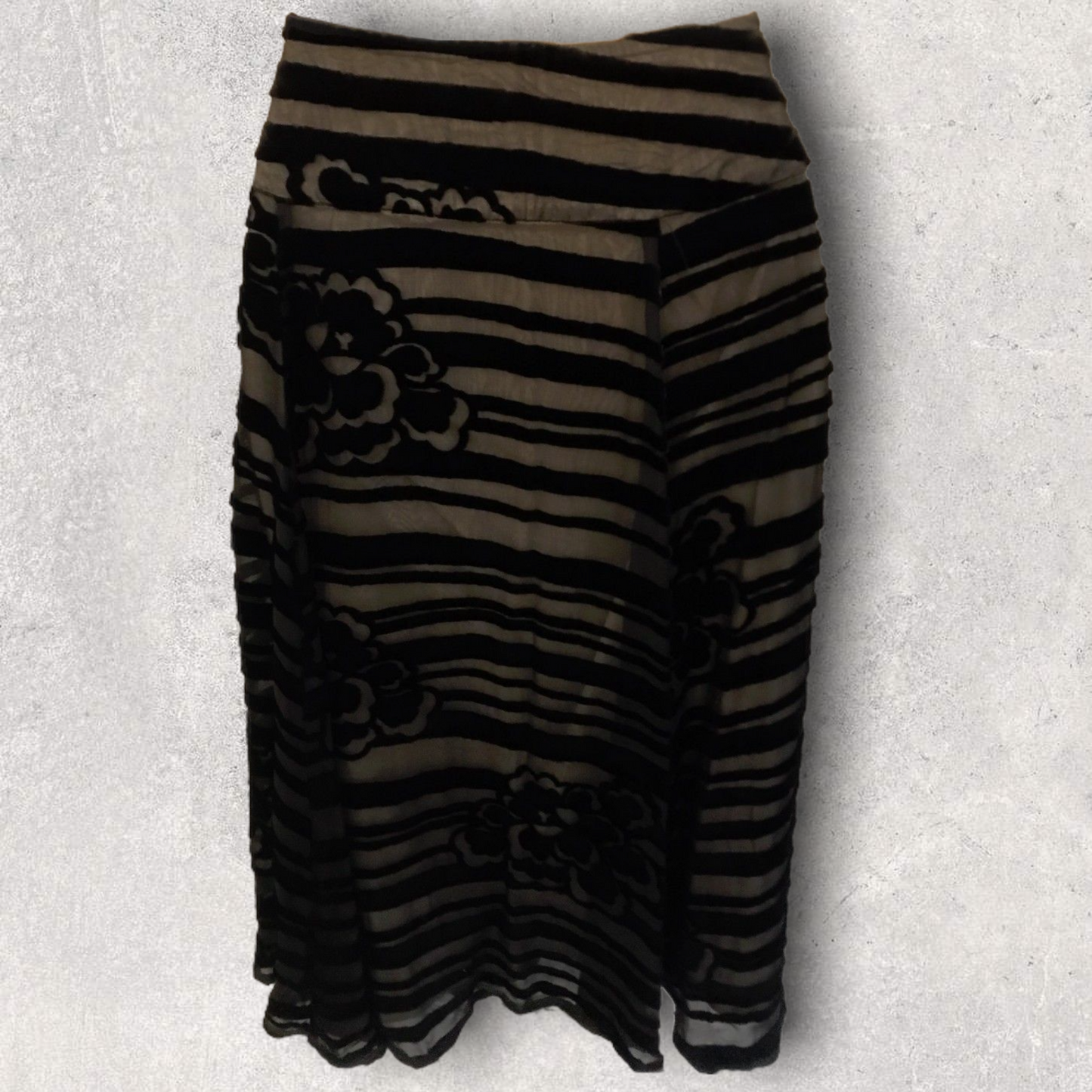 Phase Eight Black Silk Mix Velvet Flock A-Line Skirt UK 8 US 4 EU 36 Timeless Fashions