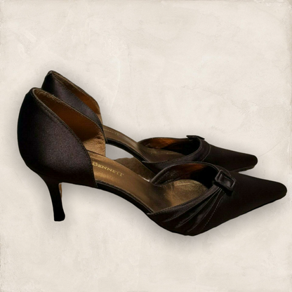 L.K. Bennett Brown Silk Kitten Heels UK 7.5 US 10 EU 41.5 Timeless Fashions