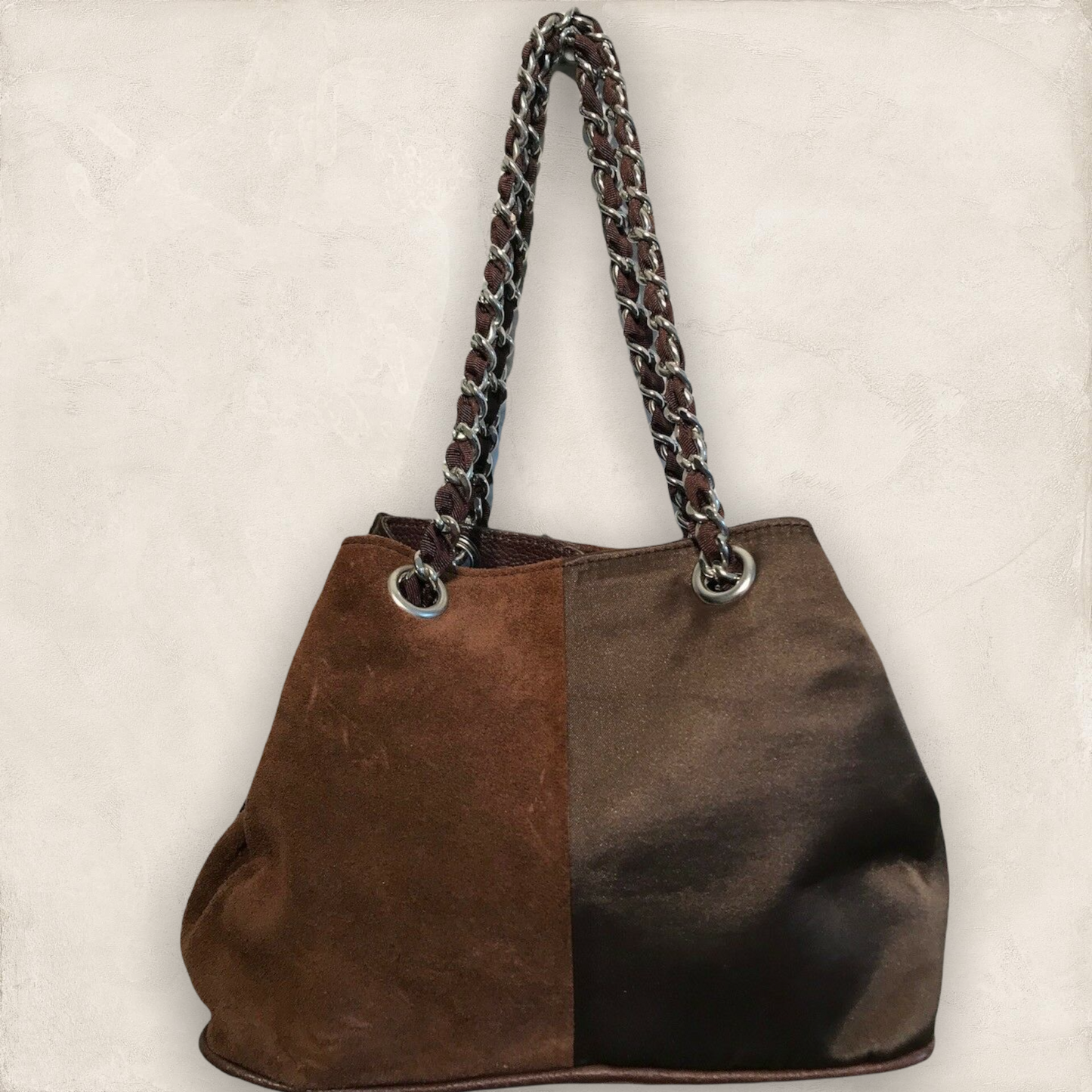 Beverly Feldman for Russell & Bromley Vintage Brown Suede & Satin Handbag Timeless Fashions