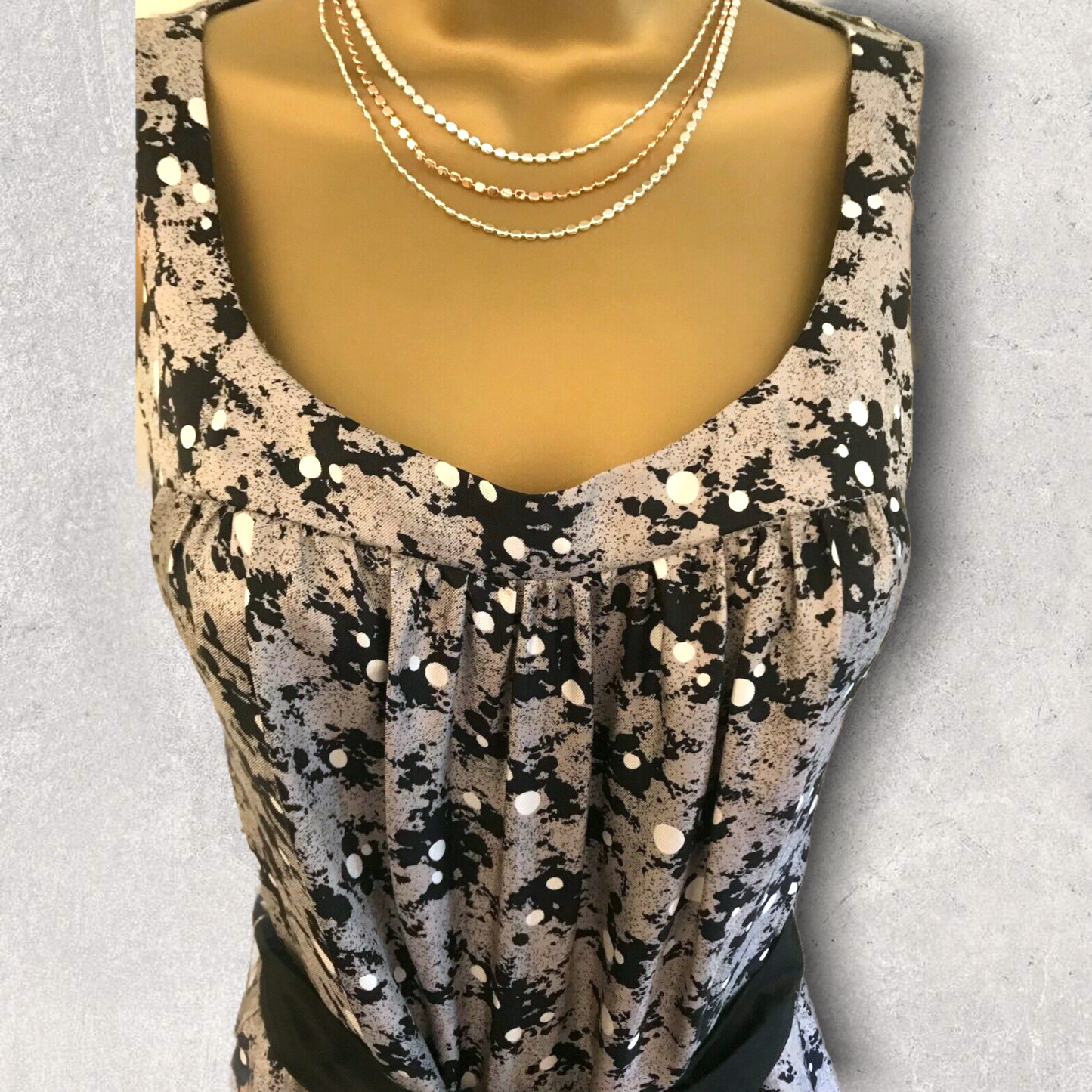 Farhi by Nicole Farhi Grey & Black Silk Sleeveless Dress UK 10 US 6 EU 38 Timeless Fashions