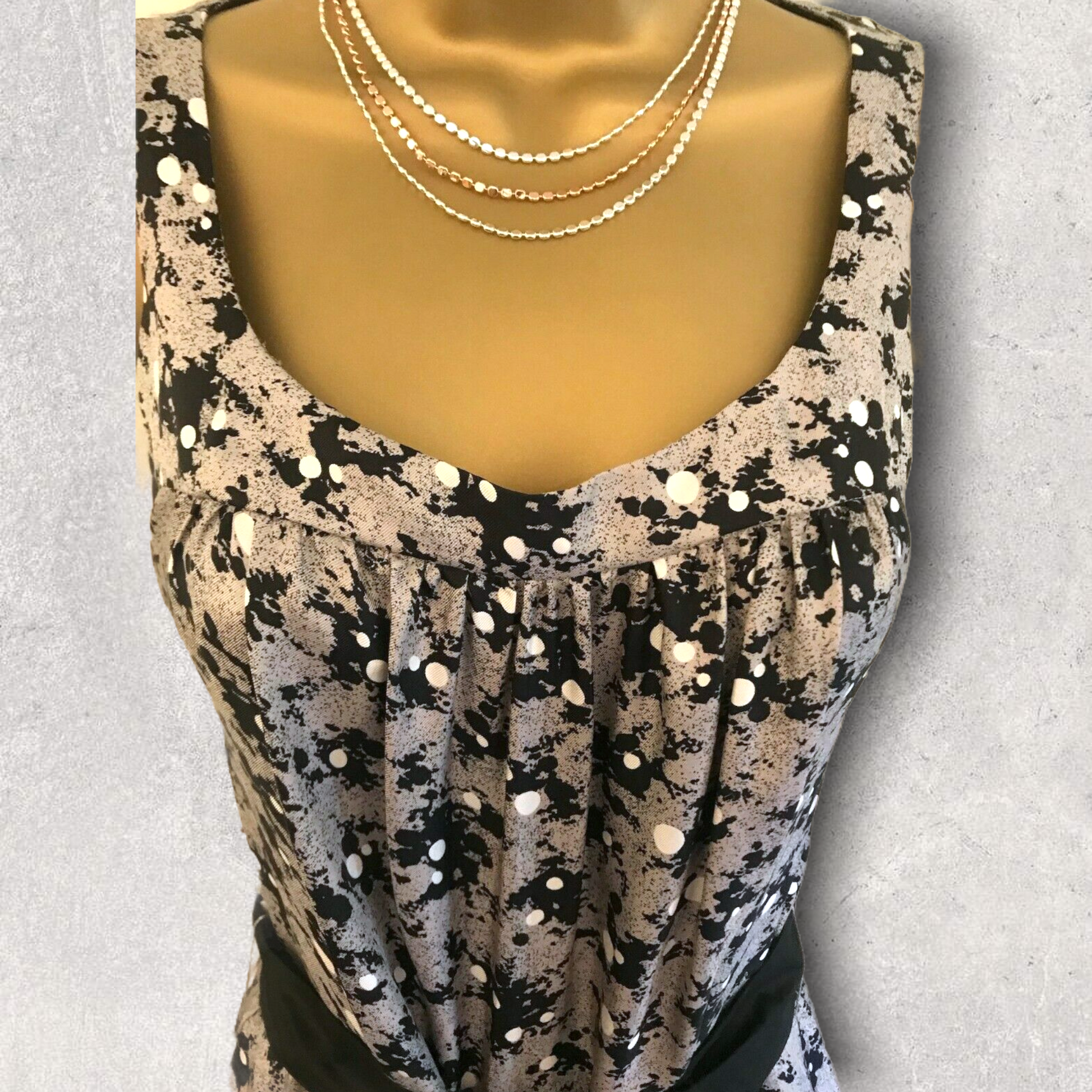 Farhi by Nicole Farhi Grey & Black Silk Sleeveless Dress UK 10 US 6 EU 38 Timeless Fashions