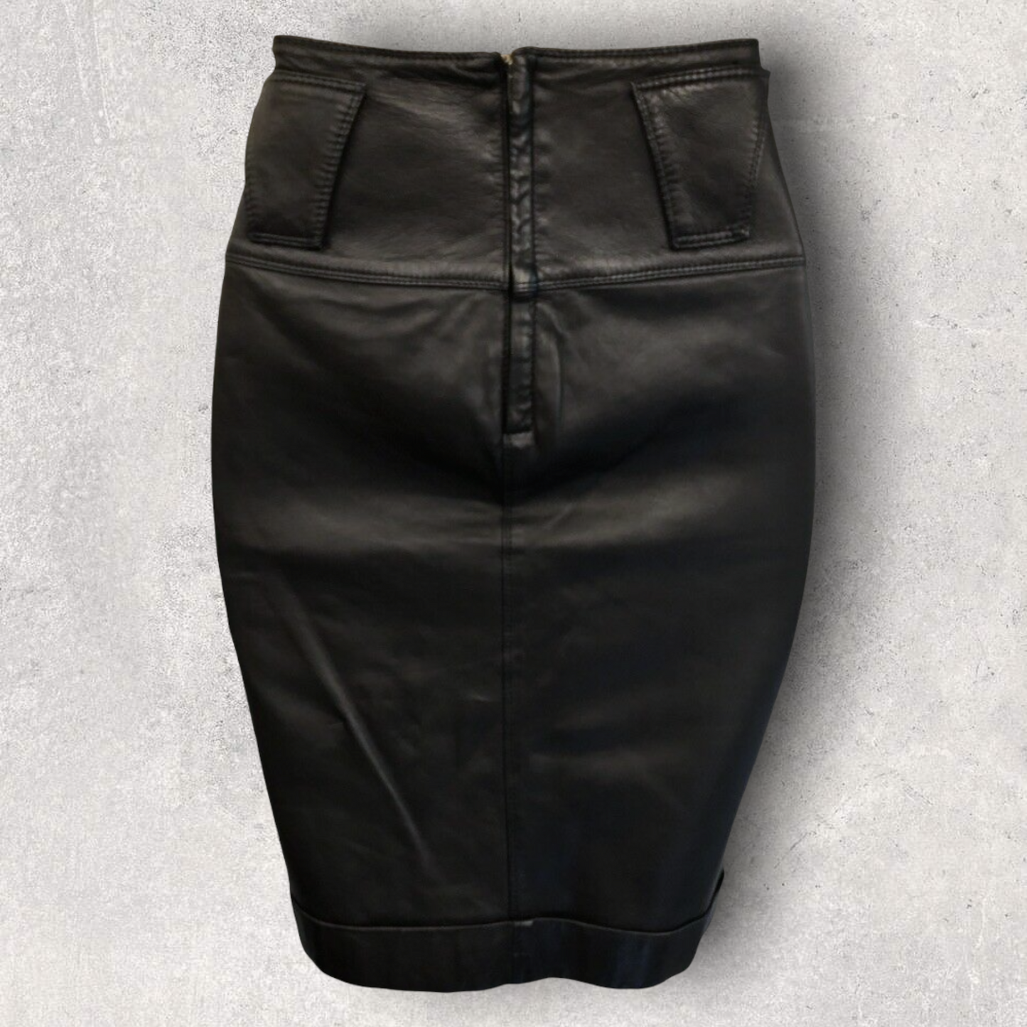 Gianni Versace Vintage Black Leather Pencil Skirt UK 6 US 2 EU 34 Timeless Fashions